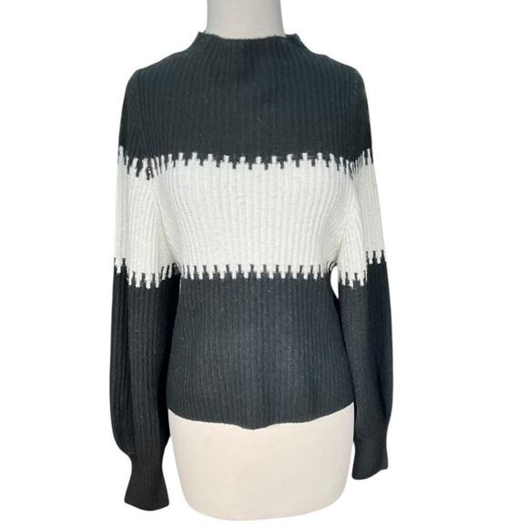 French Connection New Without Tag Black & White Sweater Medium Mock Turtle Neck - Picture 1 of 11